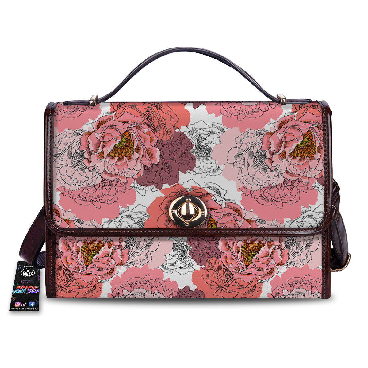 Floral Flower Pink Peony Print Pattern Women's Satchel Bag-grizzshop