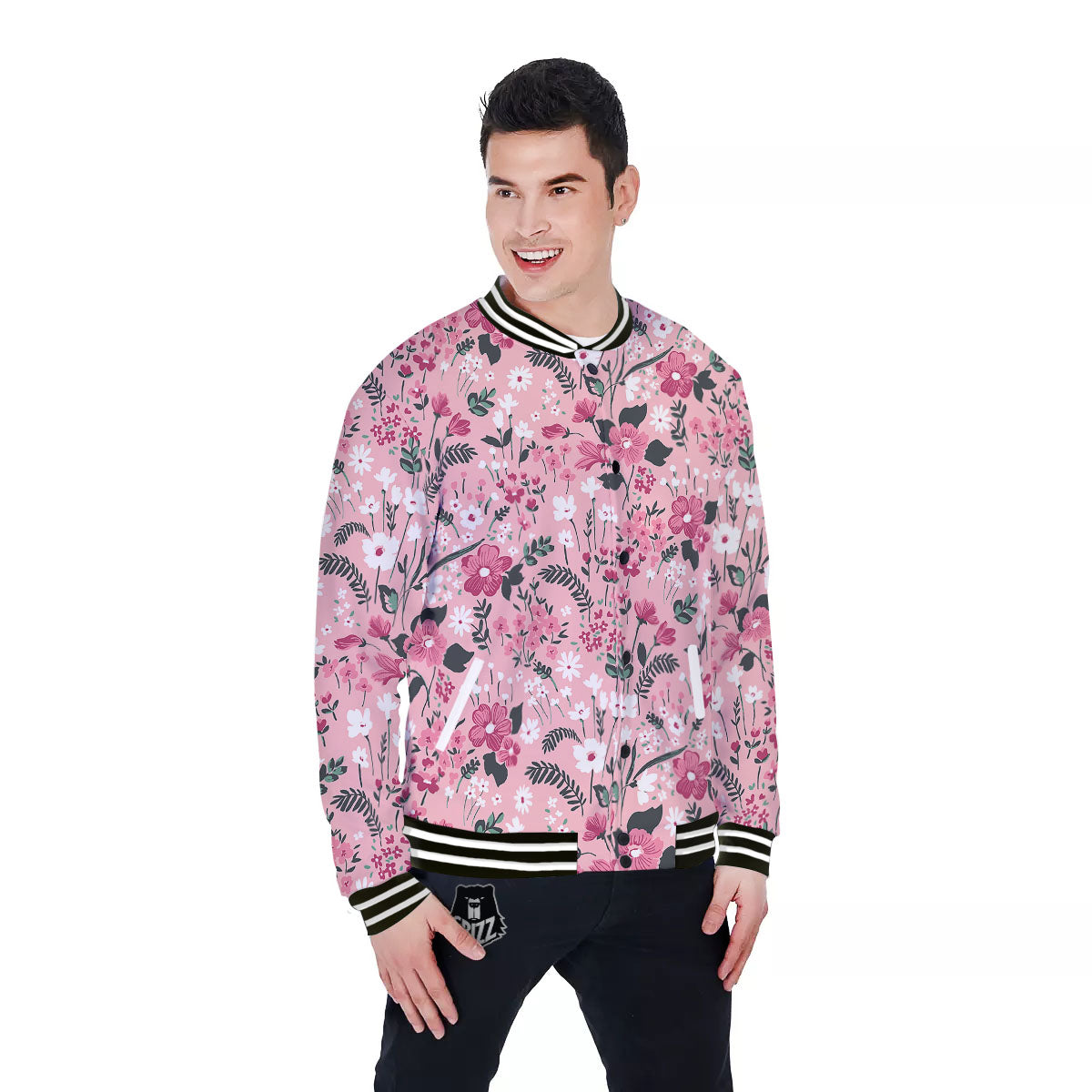 Floral Flower Pink Print Pattern Baseball Jacket-grizzshop