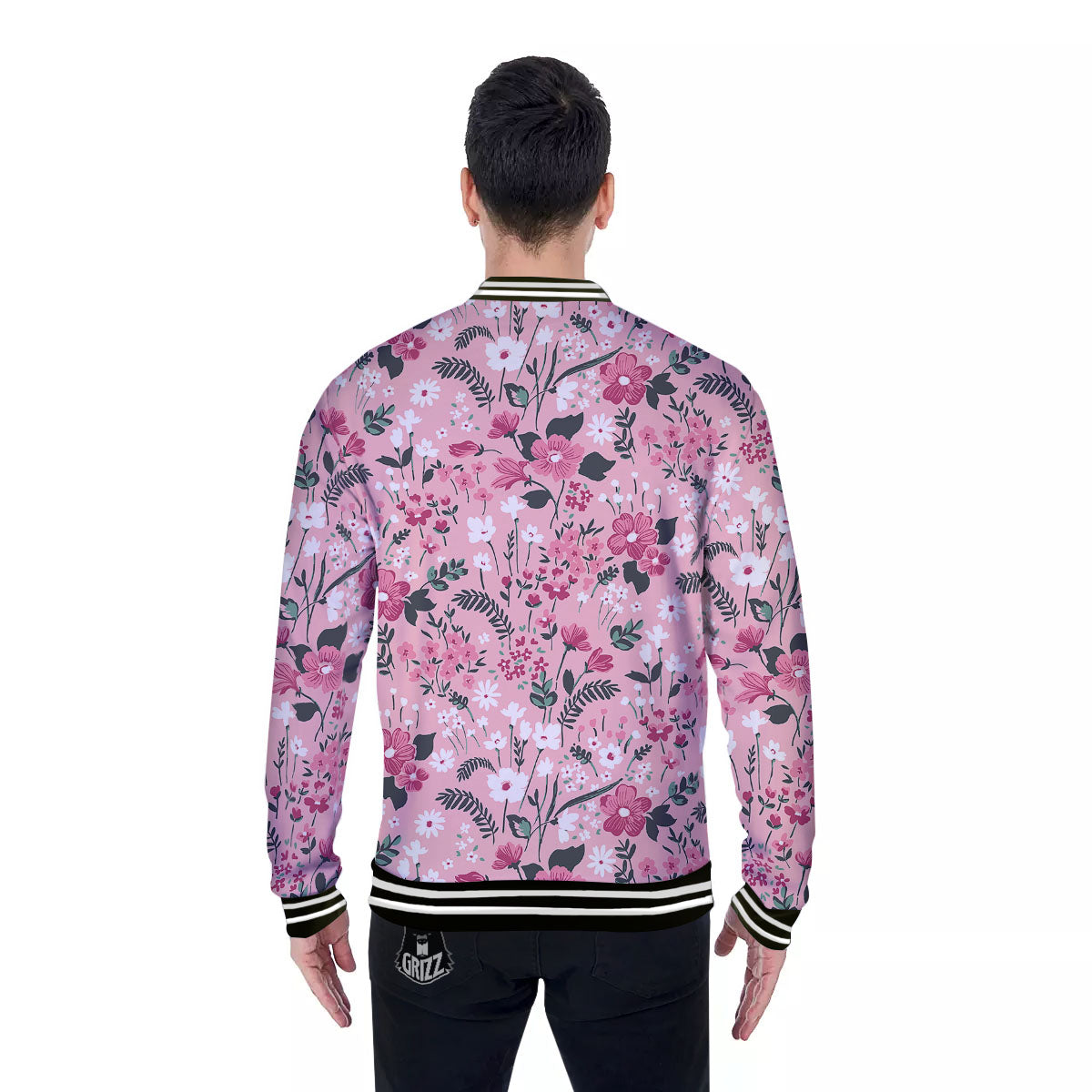 Floral Flower Pink Print Pattern Baseball Jacket-grizzshop