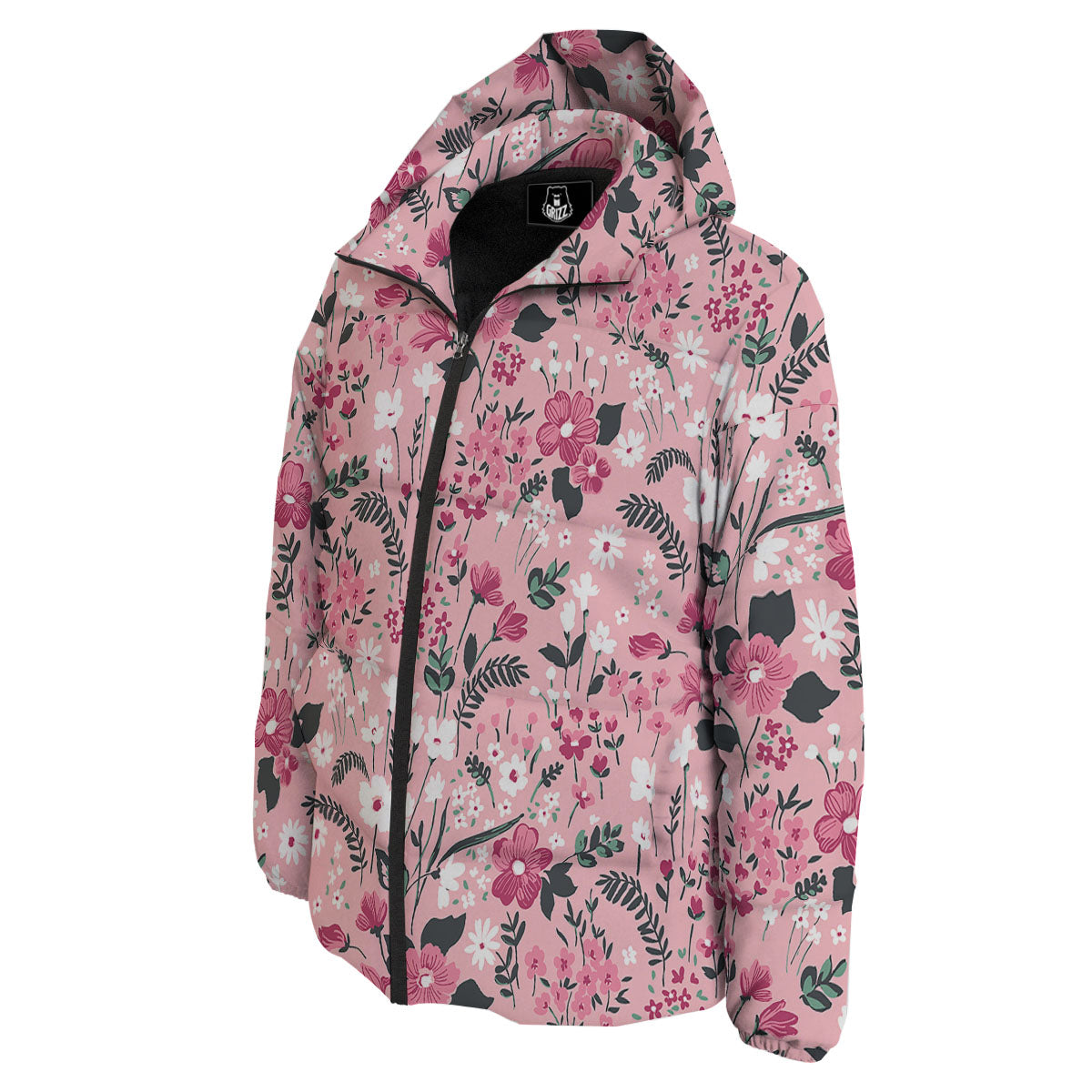 Floral Flower Pink Print Pattern Down Jacket-grizzshop