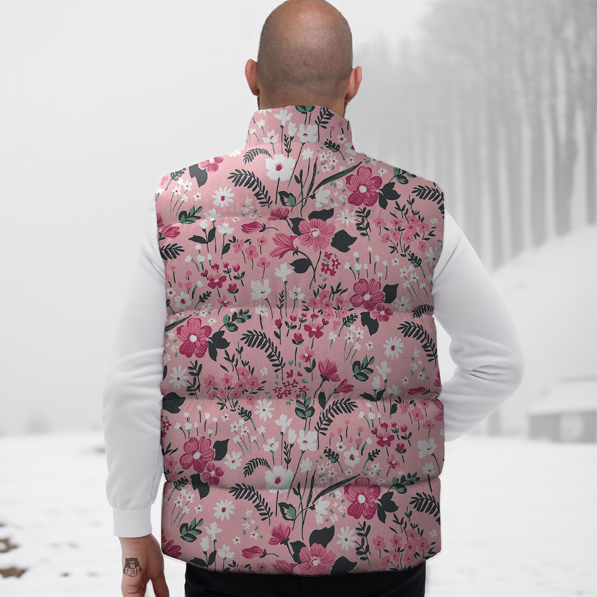 Floral Flower Pink Print Pattern Down Vest-grizzshop