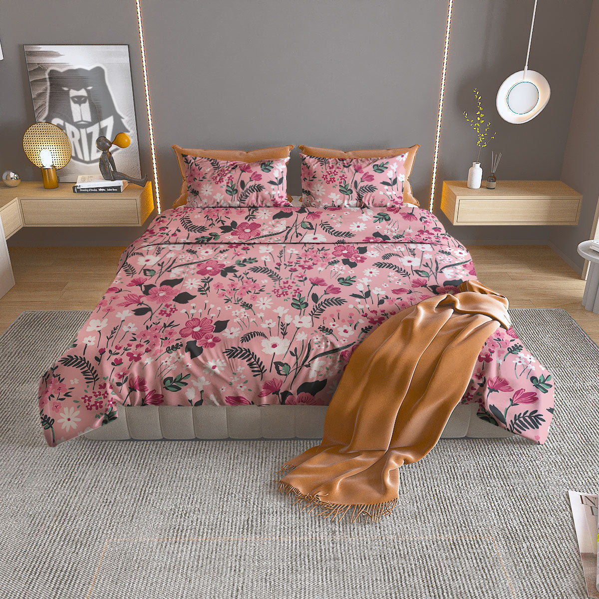 Flamingo Vintage Print Pattern Duvet Cover Bedding Set