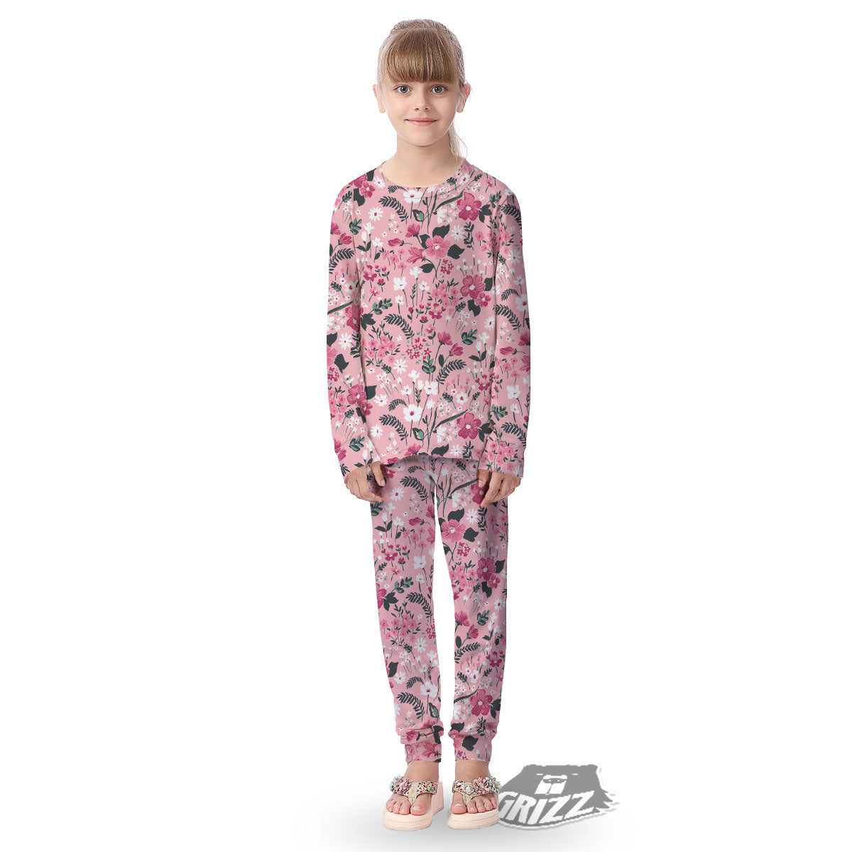 Floral Flower Pink Print Pattern Kid's Pajamas-grizzshop
