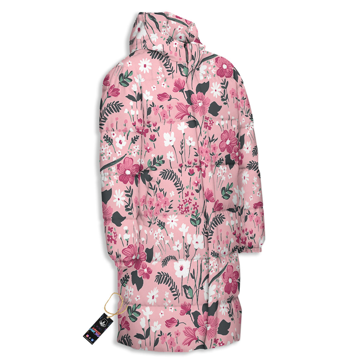 Floral Flower Pink Print Pattern Long Down Jacket-grizzshop