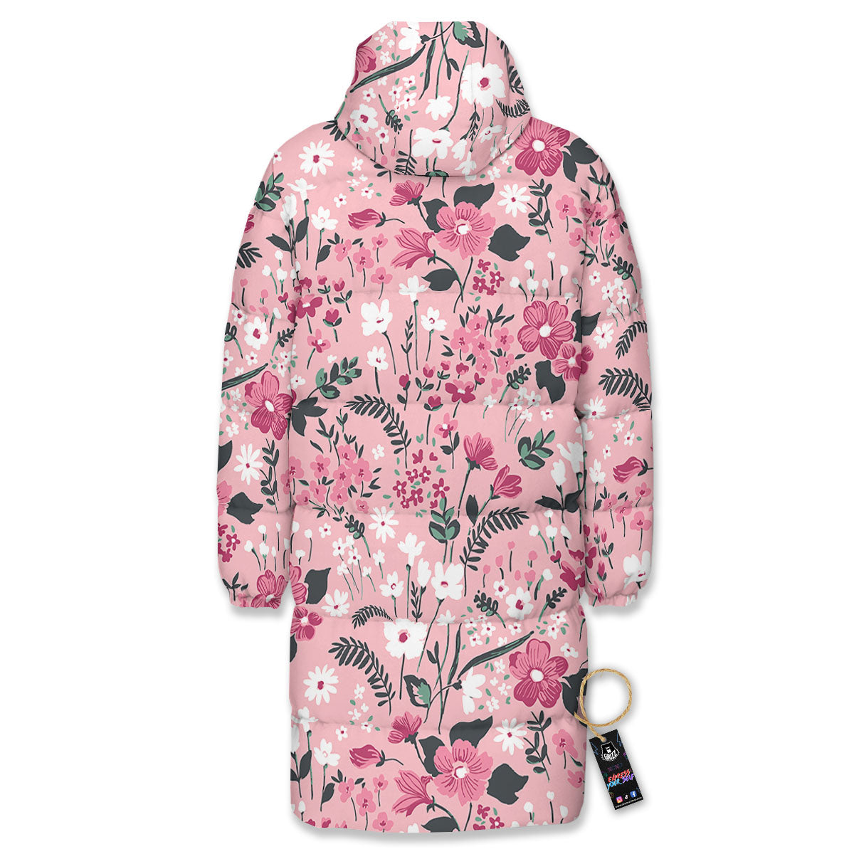 Floral Flower Pink Print Pattern Long Down Jacket-grizzshop