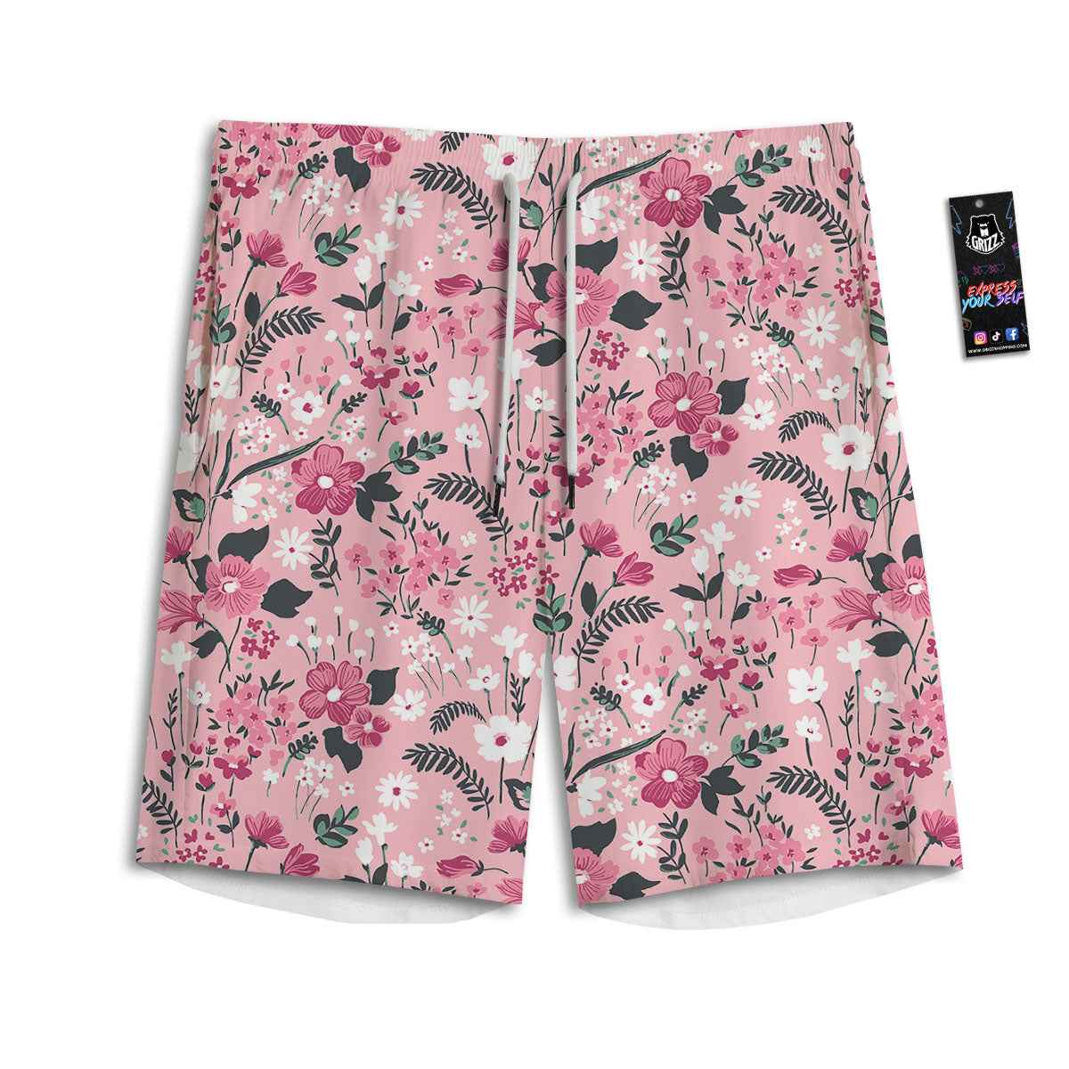 Floral Flower Pink Print Pattern Men's Athletic Shorts