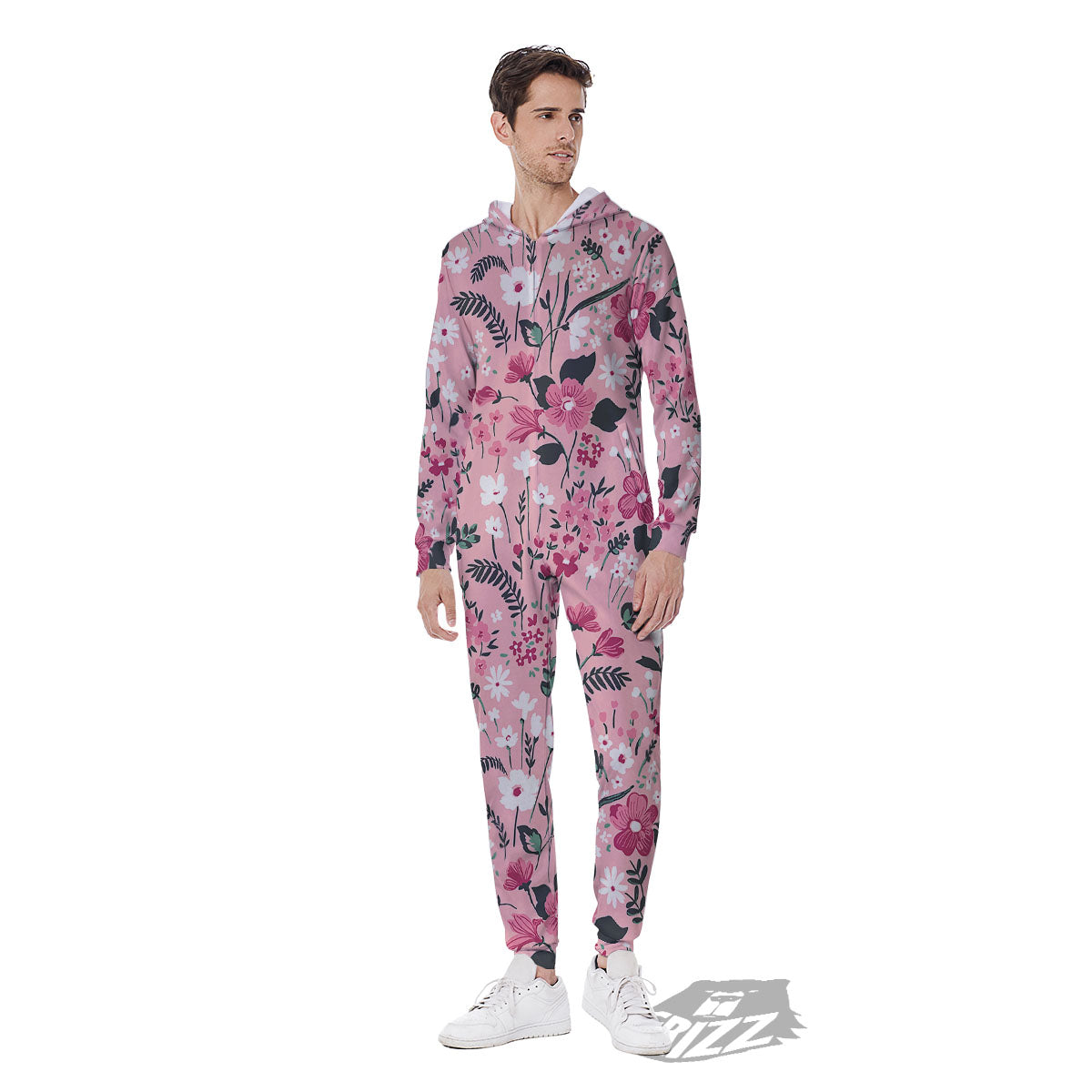 Floral Flower Pink Print Pattern Men's Jumpsuit-grizzshop