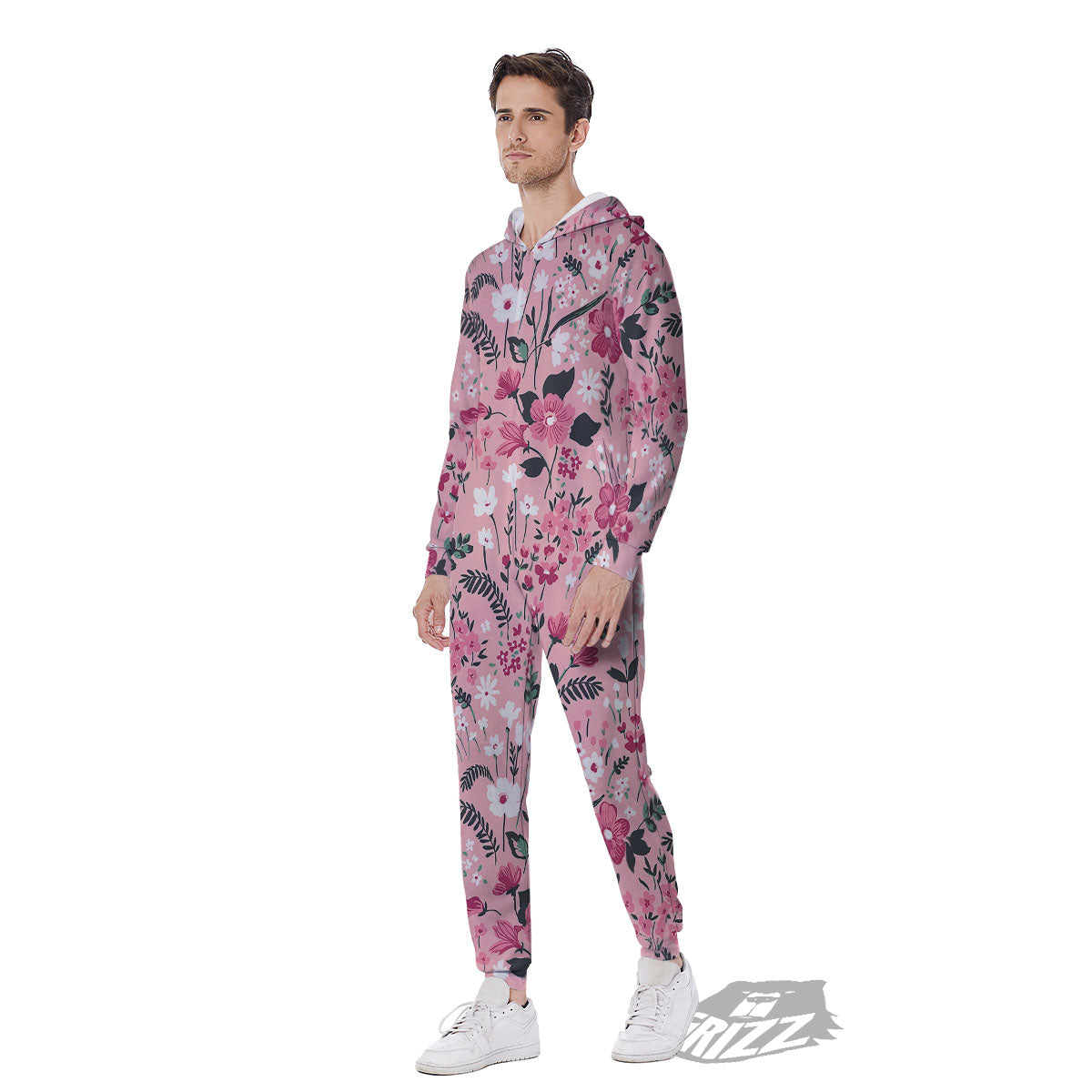 Floral Flower Pink Print Pattern Men's Jumpsuit-grizzshop