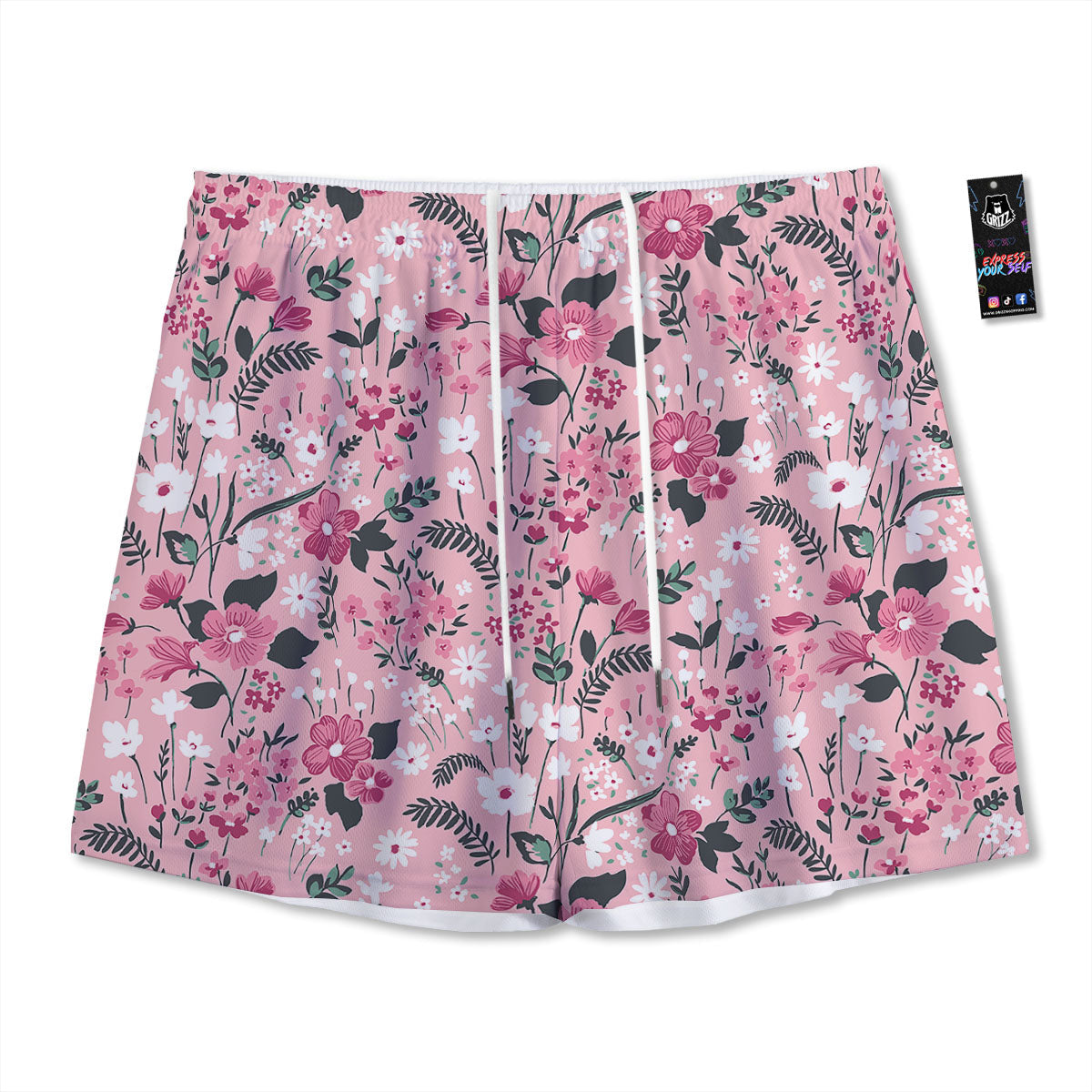 Floral Flower Pink Print Pattern Mesh Shorts