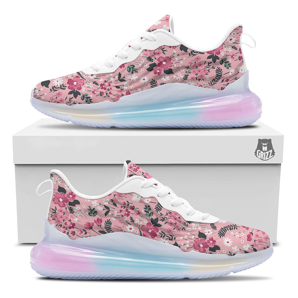 Floral Flower Pink Print Pattern Running Sneakers-grizzshop