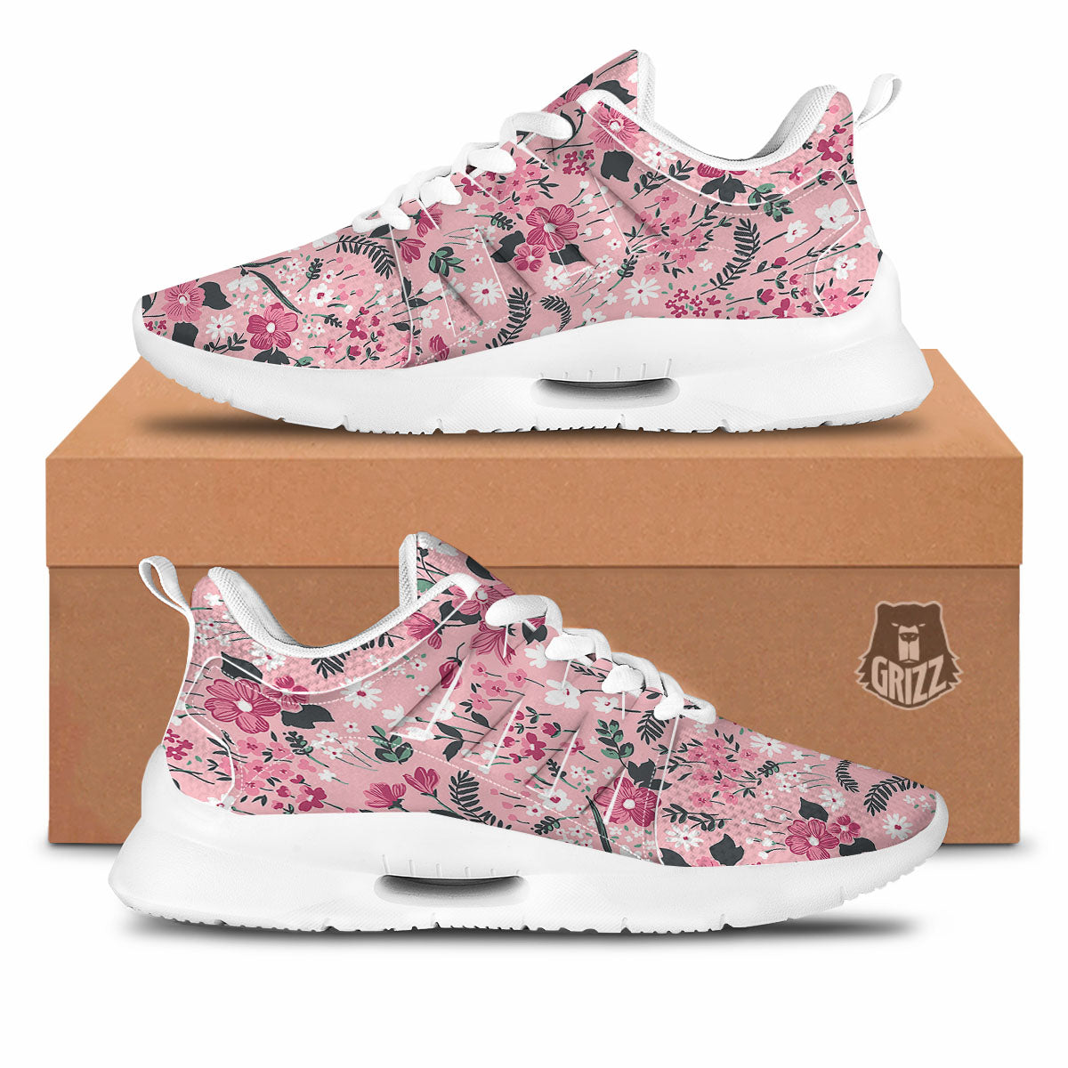 Floral Flower Pink Print Pattern Tennis Shoes-grizzshop