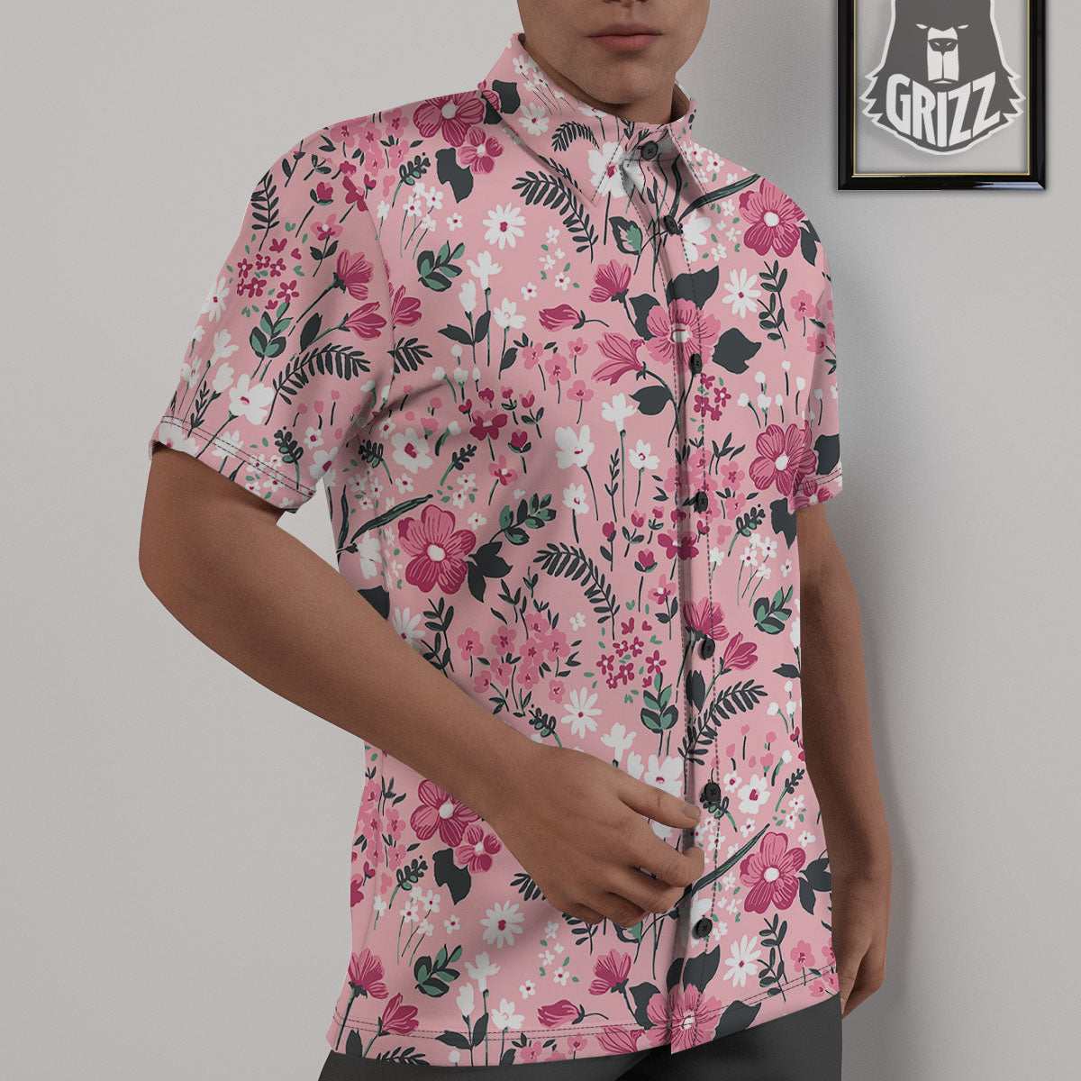 Floral Flower Pink Print Pattern Untucked Shirts-grizzshop