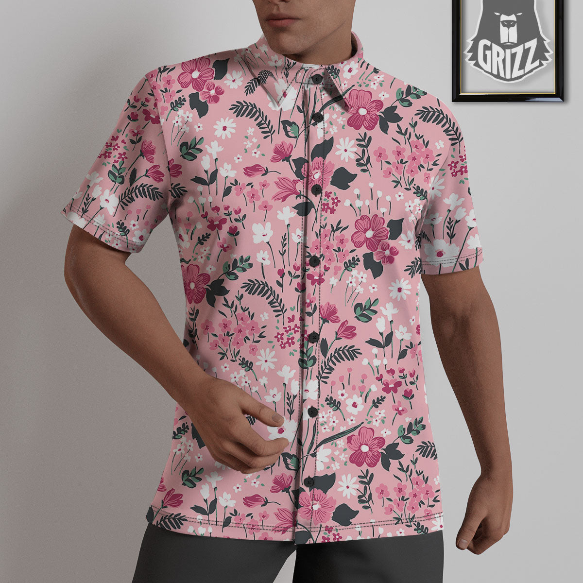 Floral Flower Pink Print Pattern Untucked Shirts-grizzshop