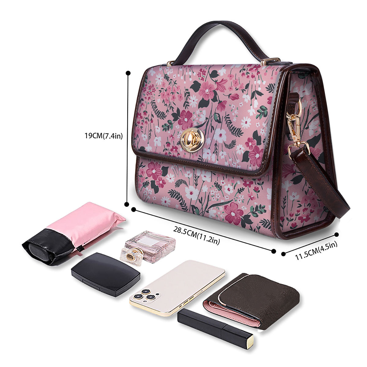 Floral Flower Pink Print Pattern Women's Satchel Bag-grizzshop