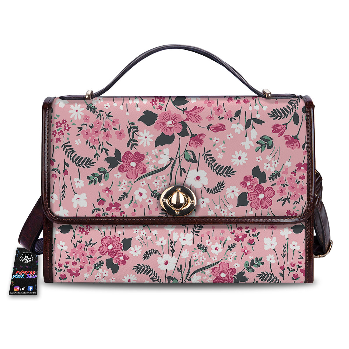Floral Flower Pink Print Pattern Women's Satchel Bag-grizzshop