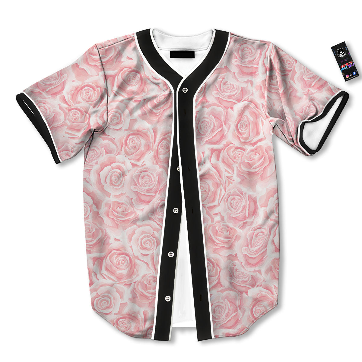 Floral Flower Pink Rose Print Pattern Baseball Jersey-grizzshop