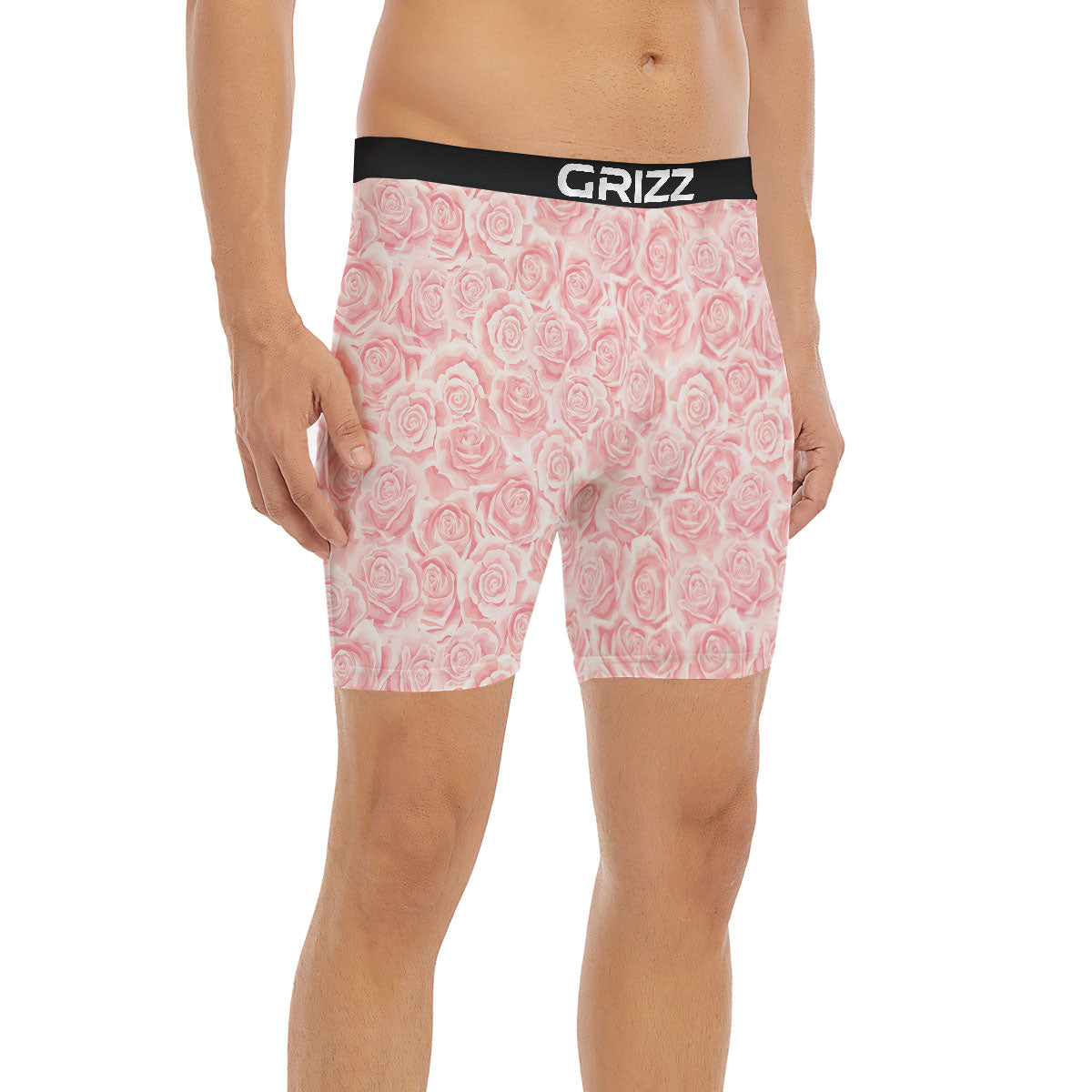 Floral Flower Pink Rose Print Pattern Boxer Briefs-grizzshop