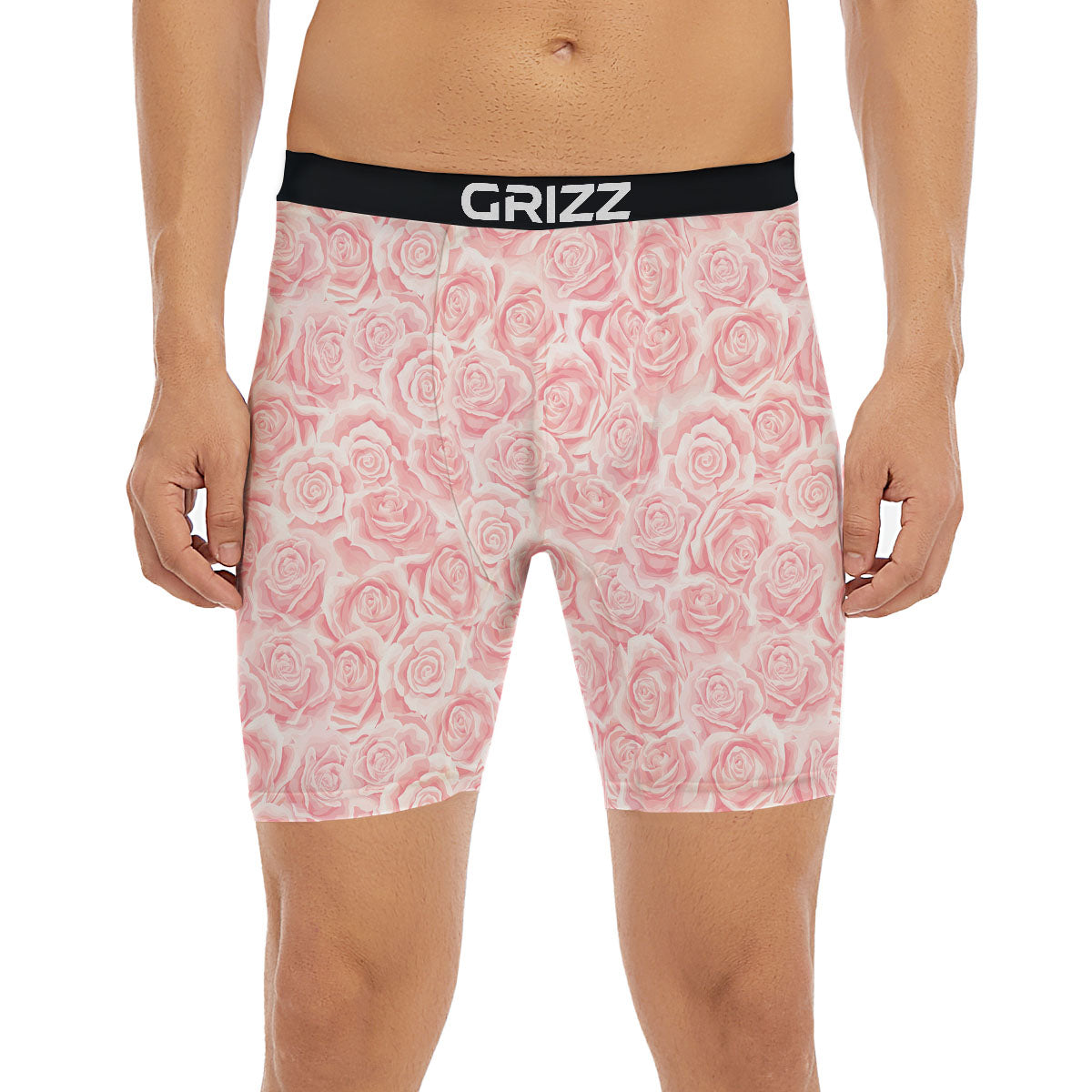 Floral Flower Pink Rose Print Pattern Boxer Briefs-grizzshop
