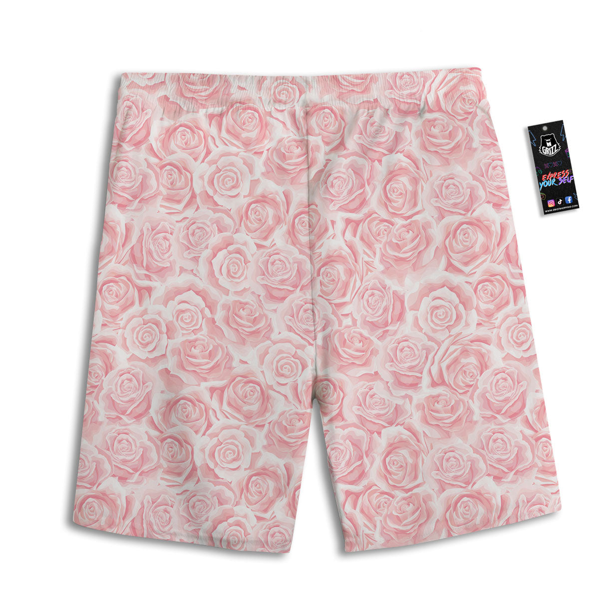 Floral Flower Pink Rose Print Pattern Men's Athletic Shorts
