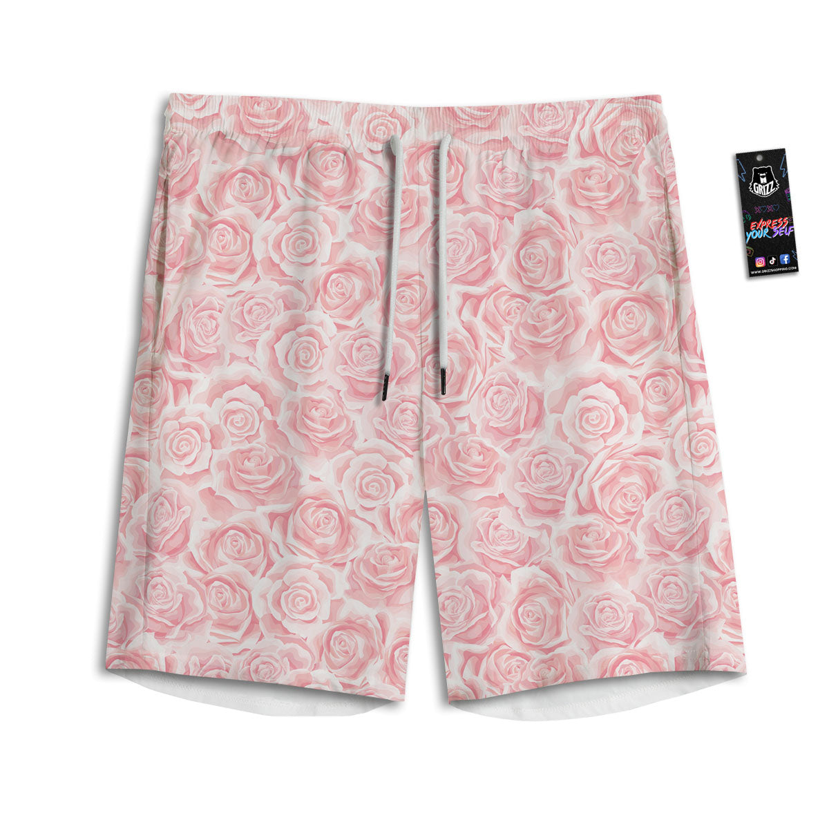 Floral Flower Pink Rose Print Pattern Men's Athletic Shorts