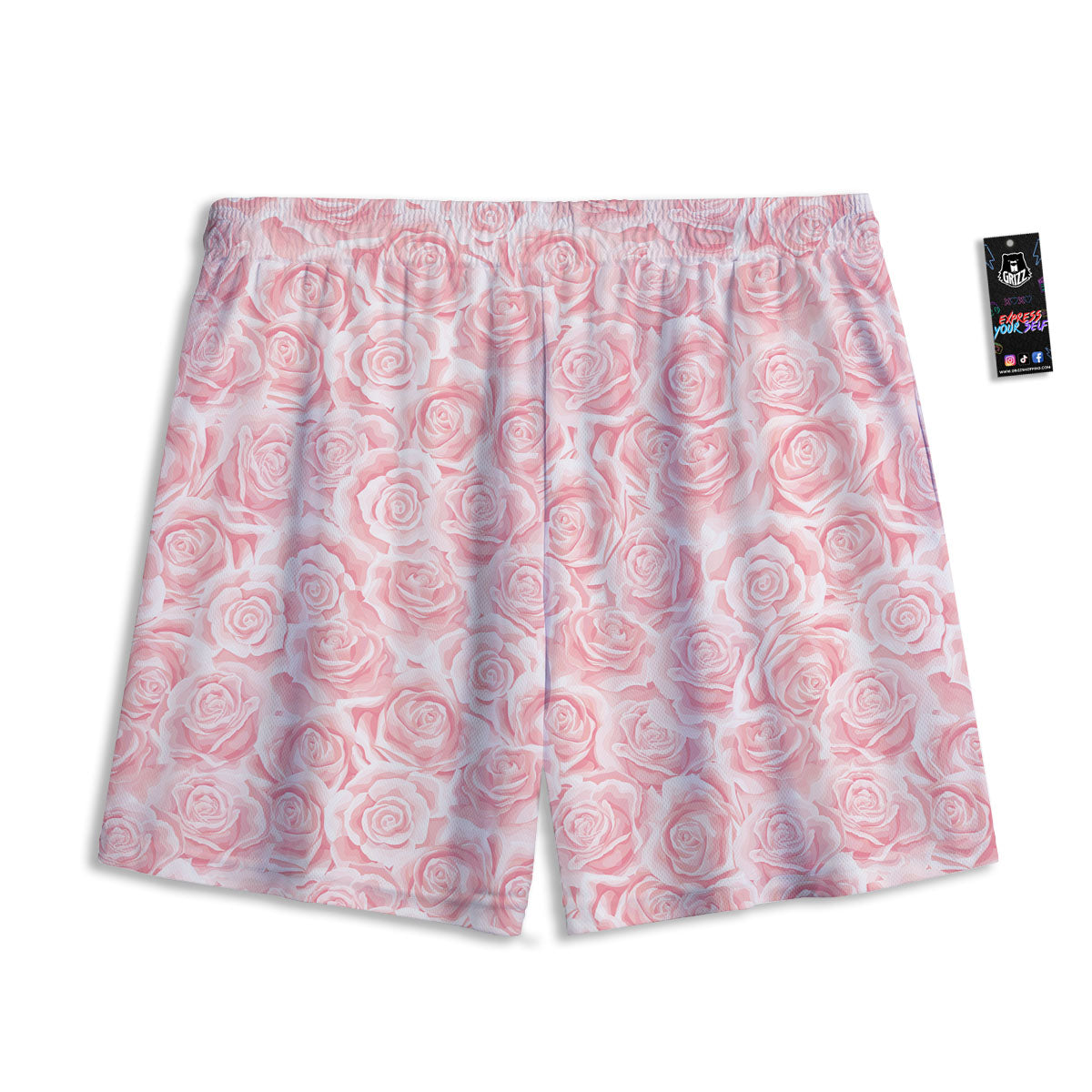 Floral Flower Pink Rose Print Pattern Mesh Shorts