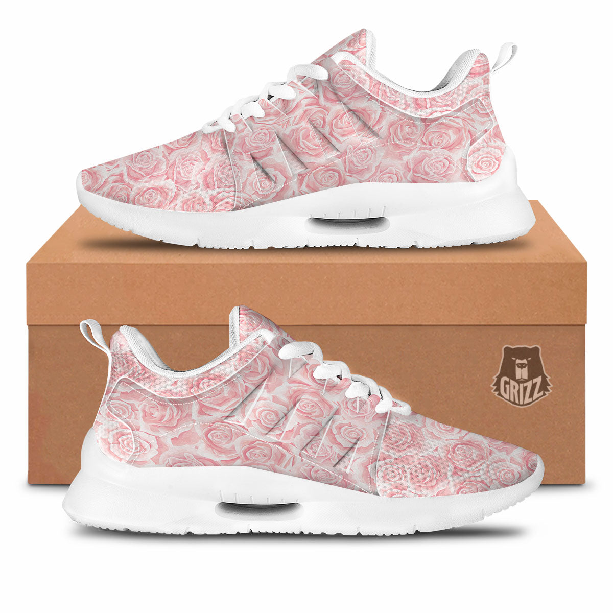 Floral Flower Pink Rose Print Pattern Tennis Shoes-grizzshop