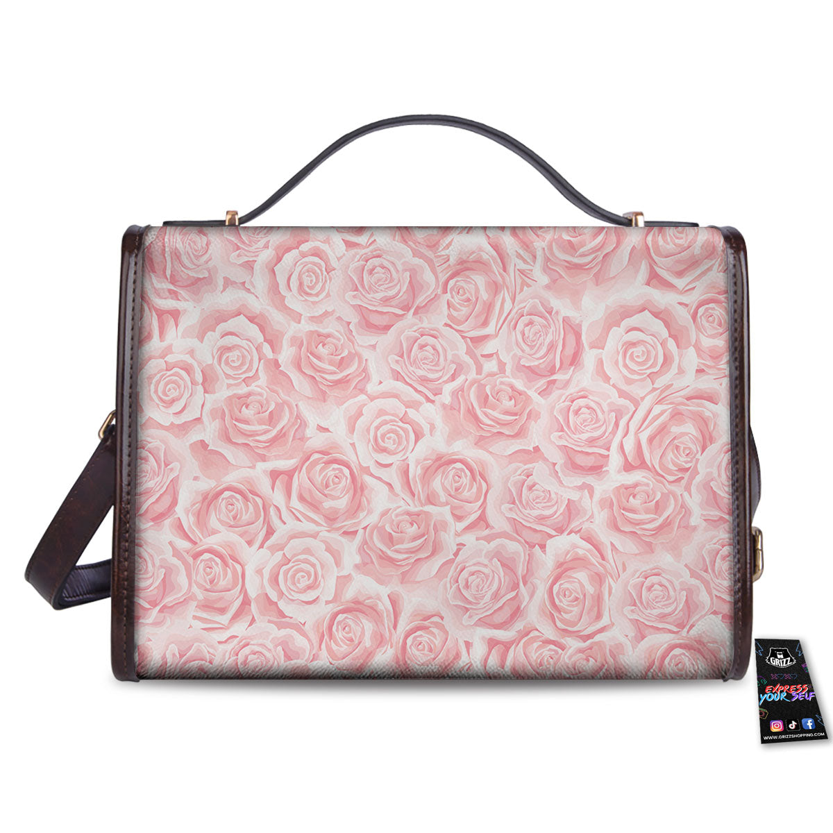 Floral Flower Pink Rose Print Pattern Women's Satchel Bag-grizzshop