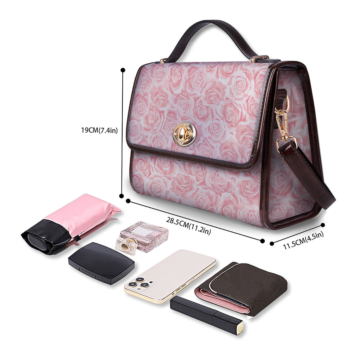 Floral Flower Pink Rose Print Pattern Women's Satchel Bag-grizzshop
