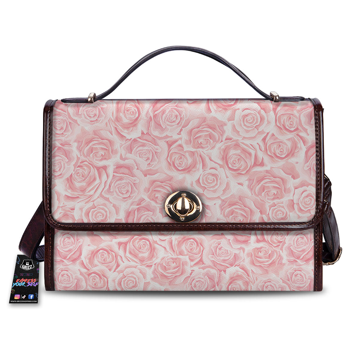Floral Flower Pink Rose Print Pattern Women's Satchel Bag-grizzshop