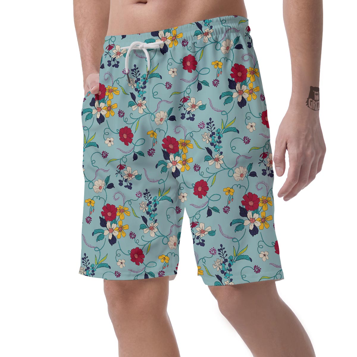 Floral Flower Print Men's Shorts-grizzshop