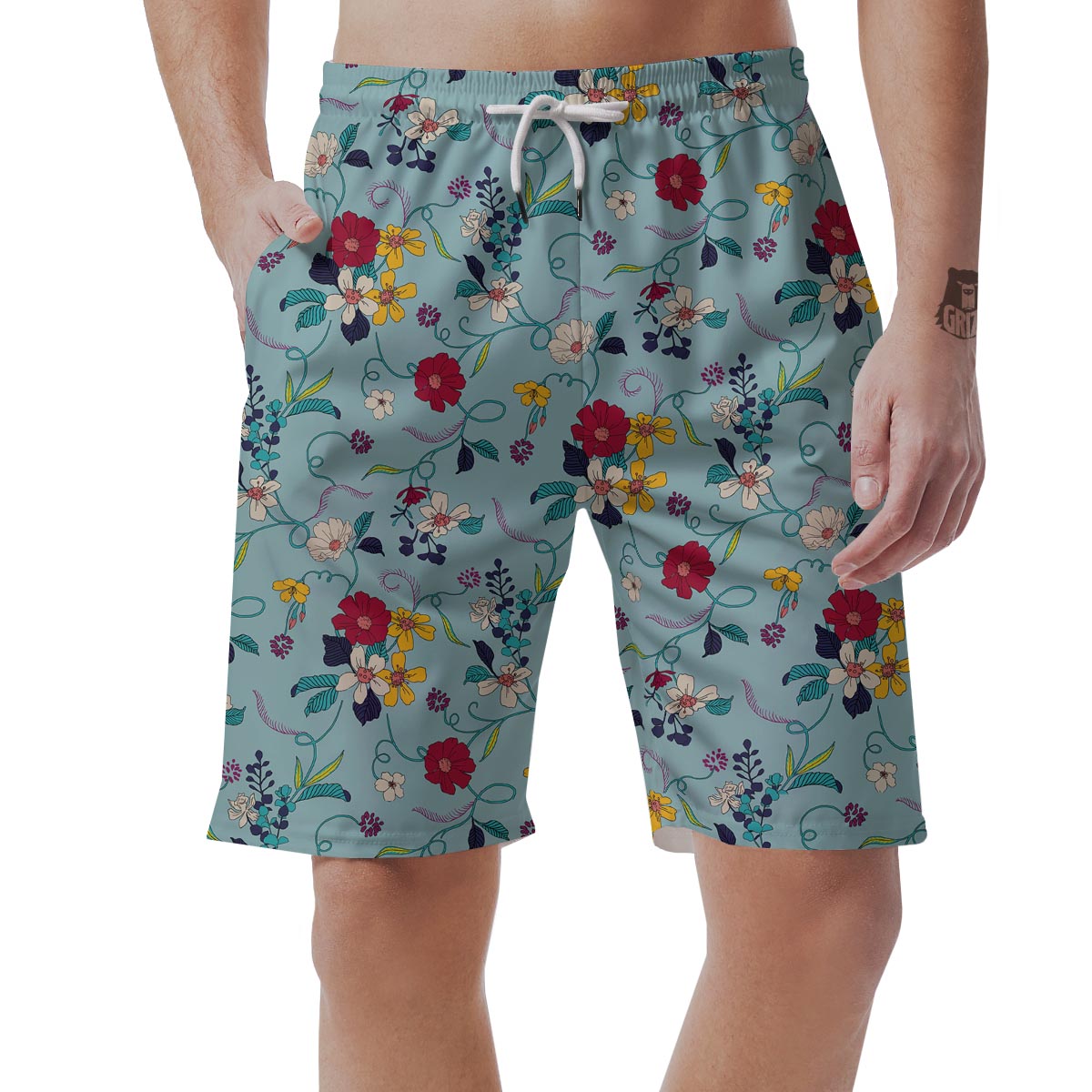 Floral Flower Print Men's Shorts-grizzshop