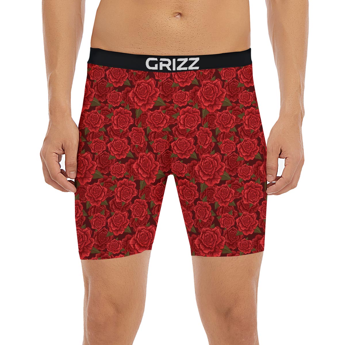 Floral Flower Red Rose Print Pattern Boxer Briefs-grizzshop