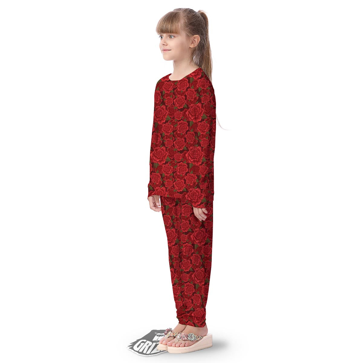 Floral Flower Red Rose Print Pattern Kid's Pajamas-grizzshop