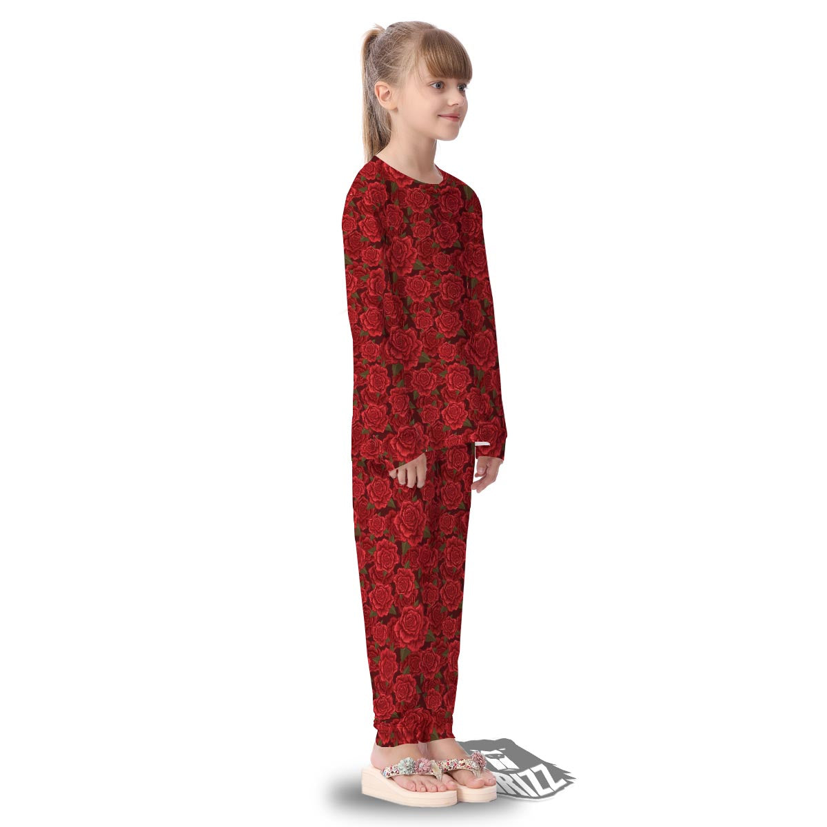 Floral Flower Red Rose Print Pattern Kid's Pajamas-grizzshop