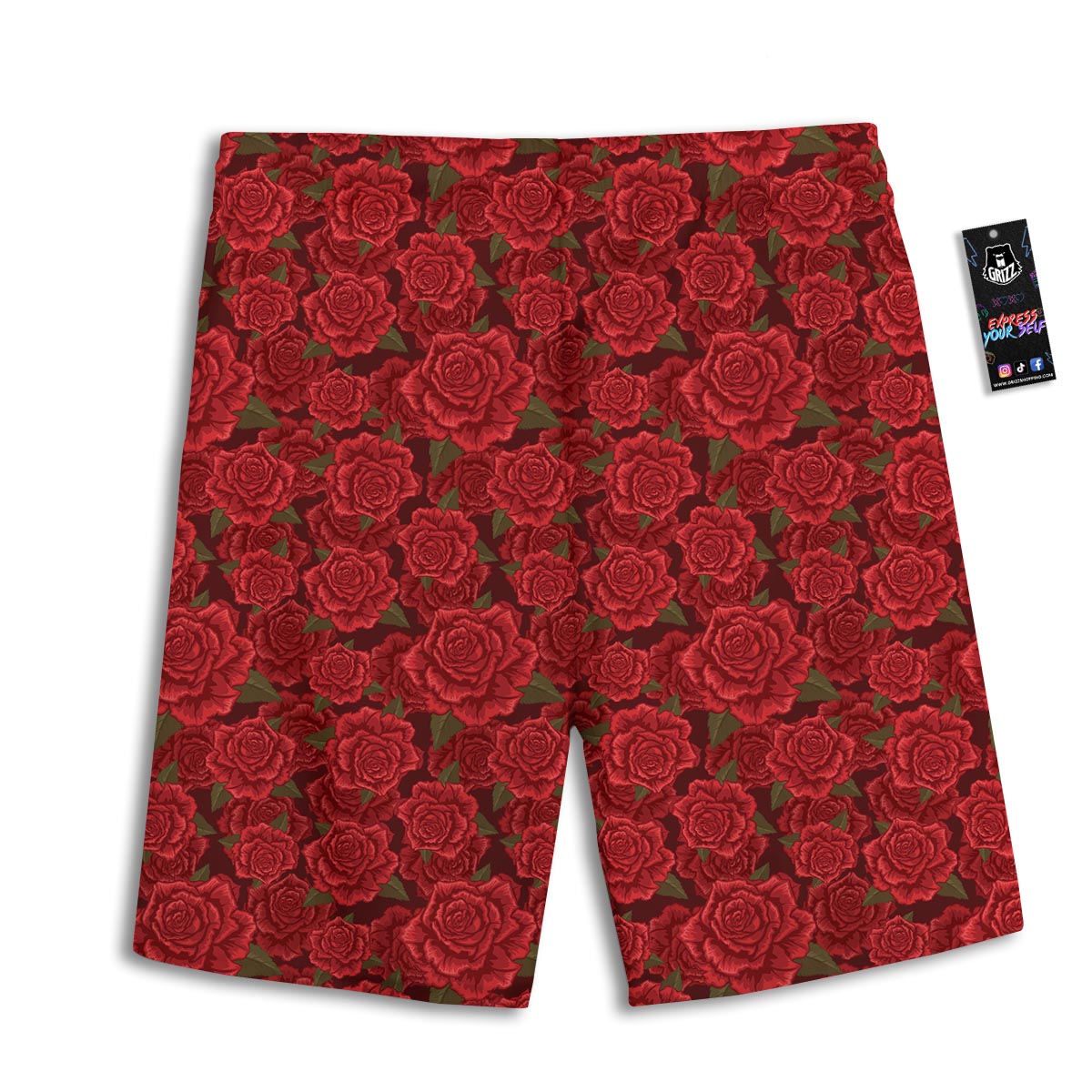 Floral Flower Red Rose Print Pattern Men's Athletic Shorts