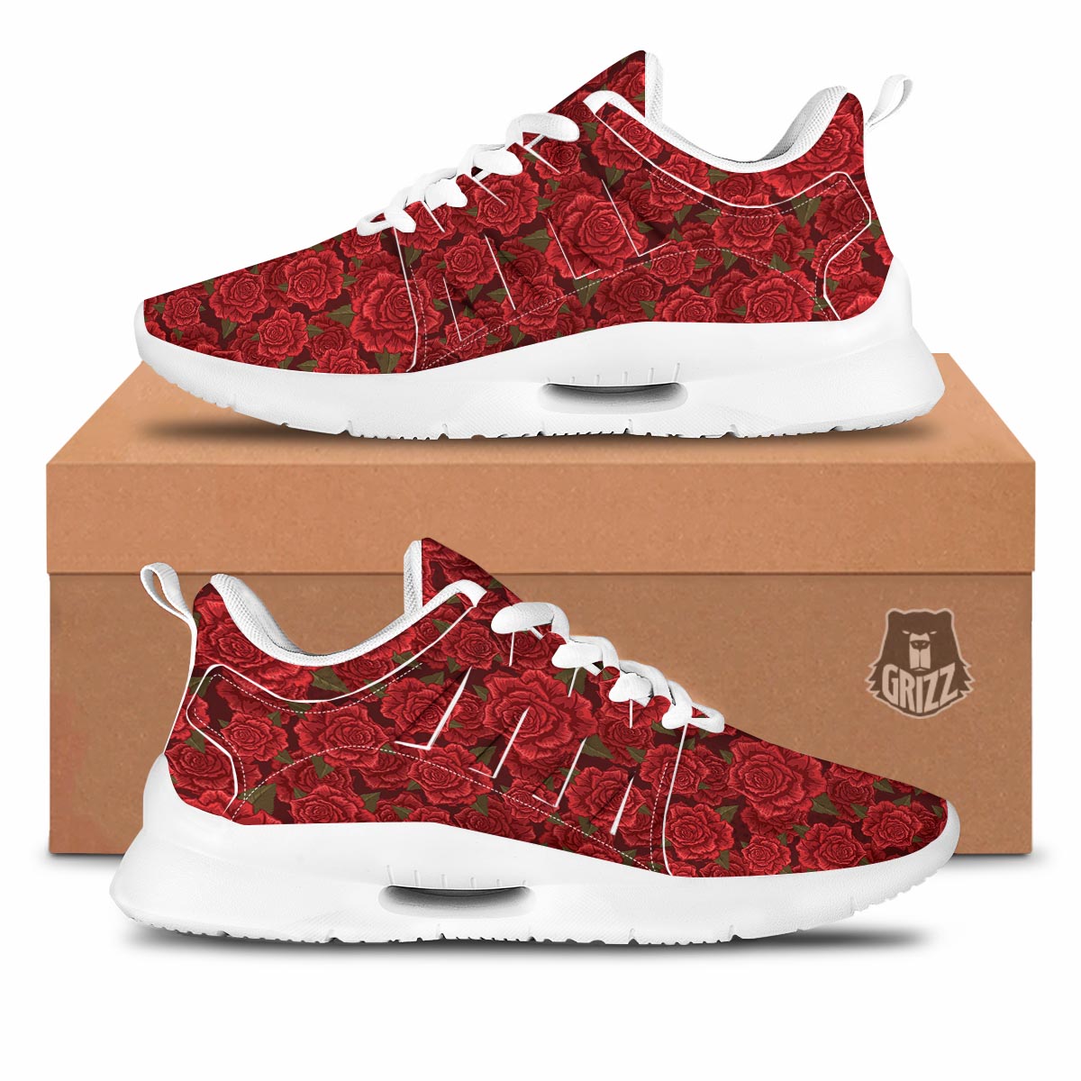 Floral Flower Red Rose Print Pattern Tennis Shoes-grizzshop