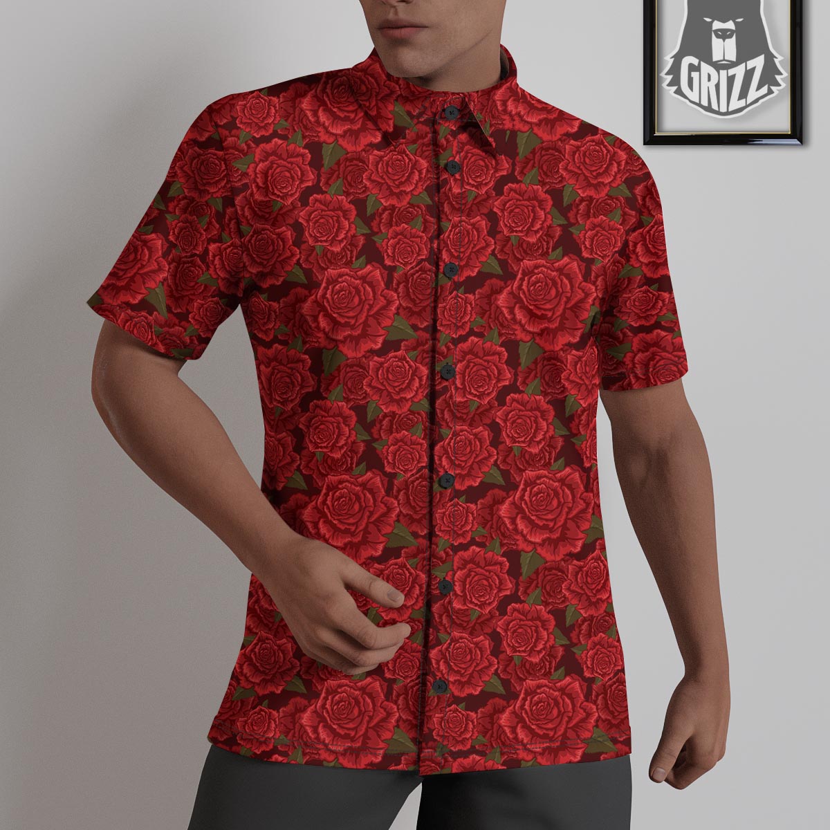 Floral Flower Red Rose Print Pattern Untucked Shirts-grizzshop