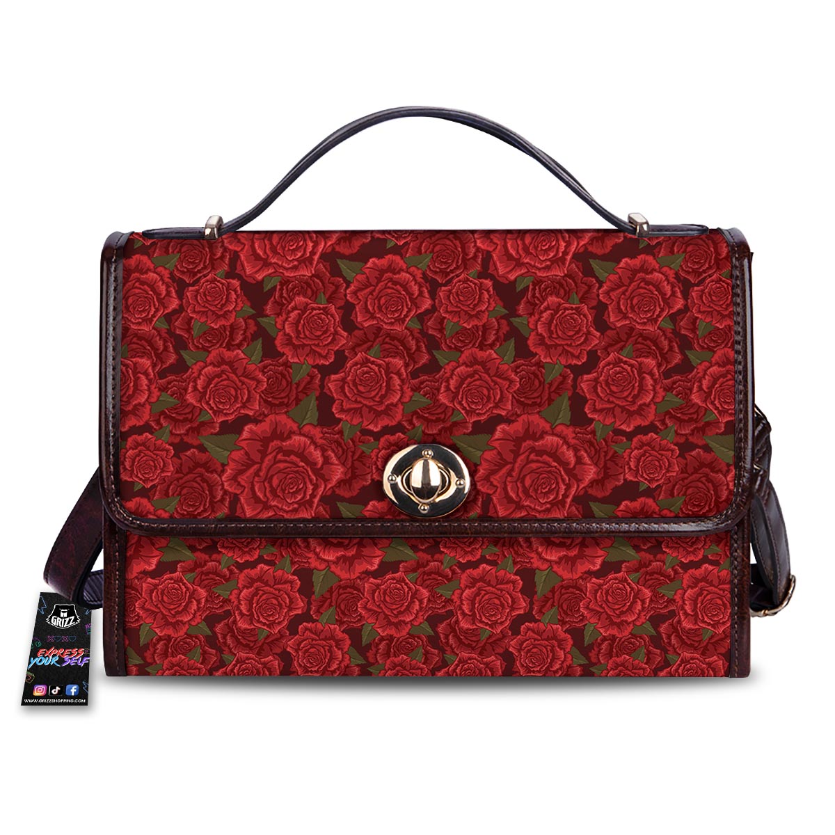 Floral Flower Red Rose Print Pattern Women's Satchel Bag-grizzshop
