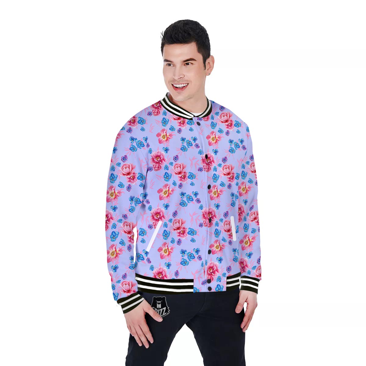 Floral Flower Rose Pansy Print Pattern Baseball Jacket-grizzshop