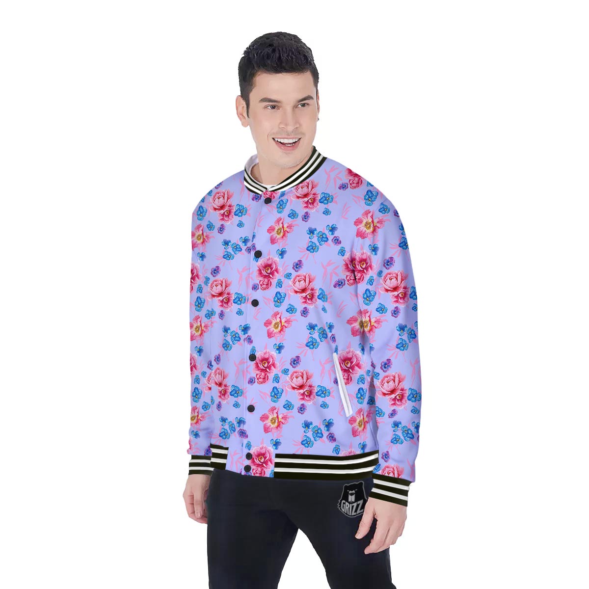 Floral Flower Rose Pansy Print Pattern Baseball Jacket-grizzshop