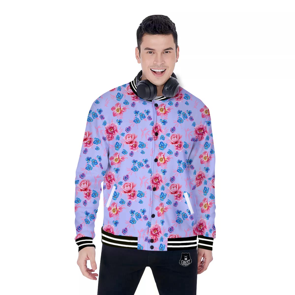 Floral Flower Rose Pansy Print Pattern Baseball Jacket-grizzshop