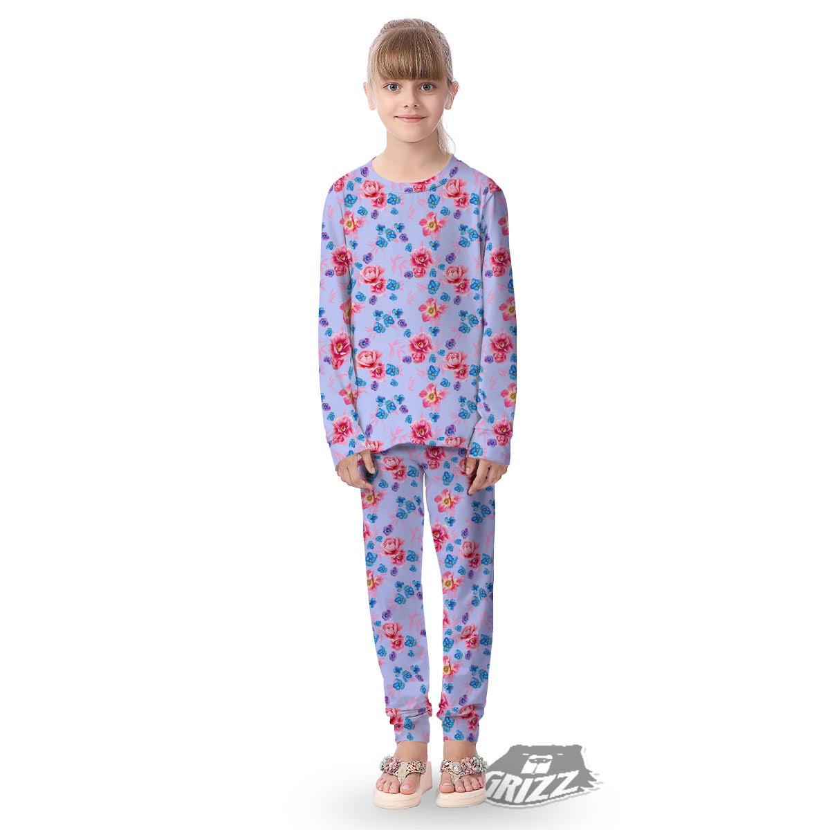 Floral Flower Rose Pansy Print Pattern Kid's Pajamas-grizzshop