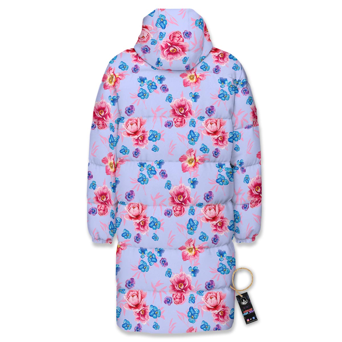 Floral Flower Rose Pansy Print Pattern Long Down Jacket-grizzshop