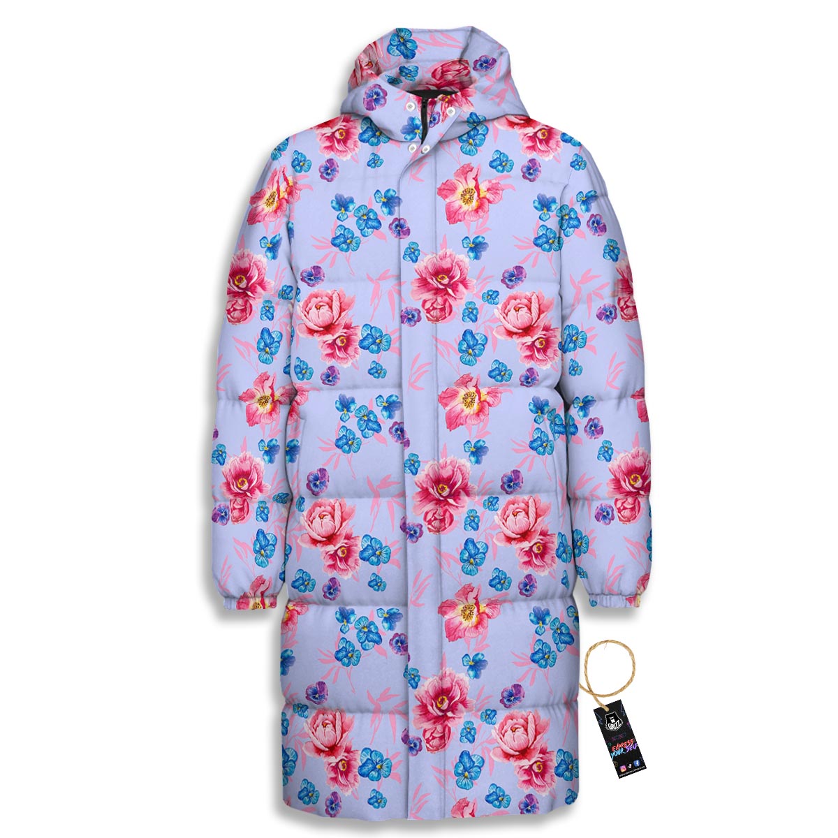 Floral Flower Rose Pansy Print Pattern Long Down Jacket-grizzshop