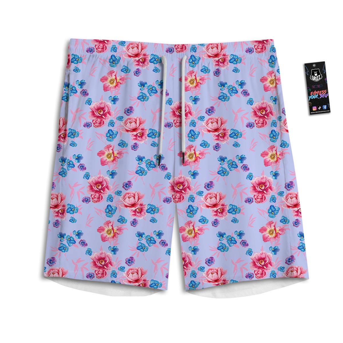 Floral Flower Rose Pansy Print Pattern Men's Athletic Shorts