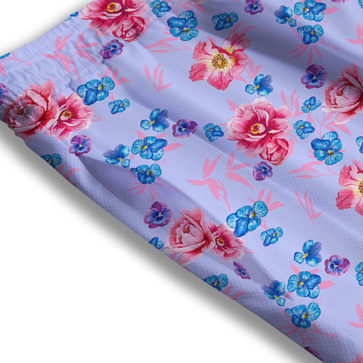 Floral Flower Rose Pansy Print Pattern Mesh Shorts