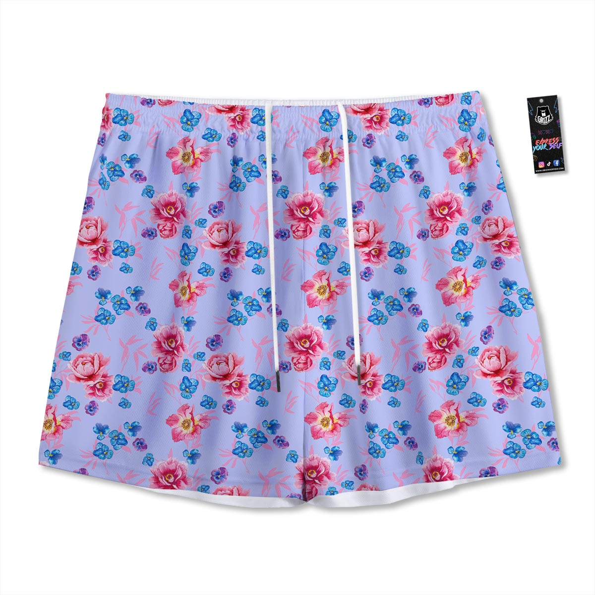 Floral Flower Rose Pansy Print Pattern Mesh Shorts