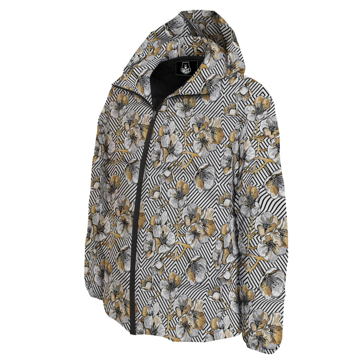 Floral Geometric Japanese Print Pattern Down Jacket-grizzshop