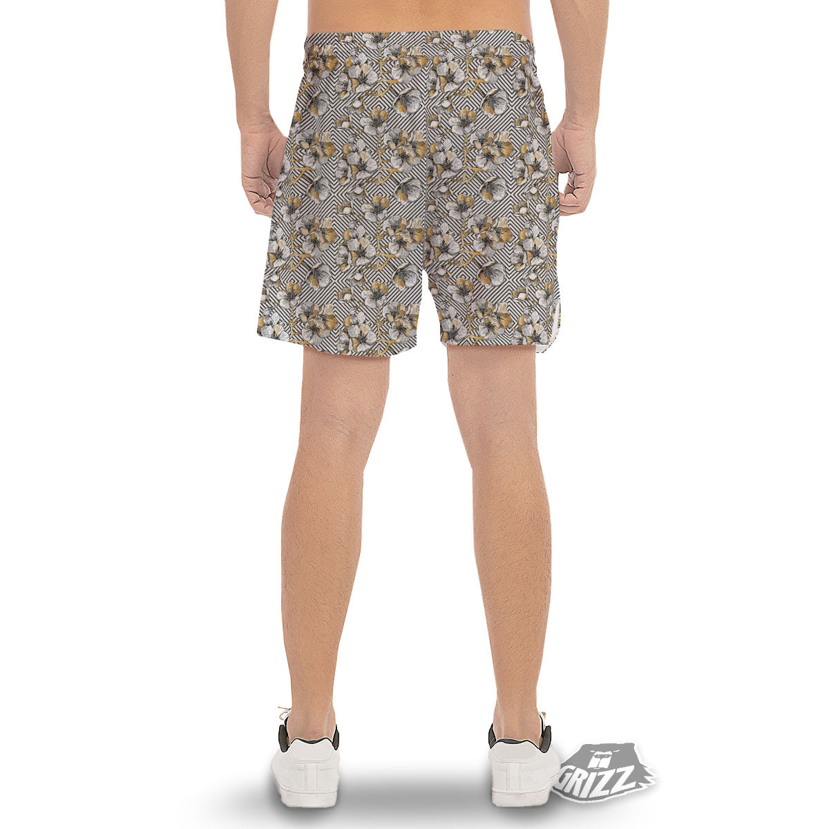Floral Geometric Japanese Print Pattern Men's Gym Shorts-grizzshop