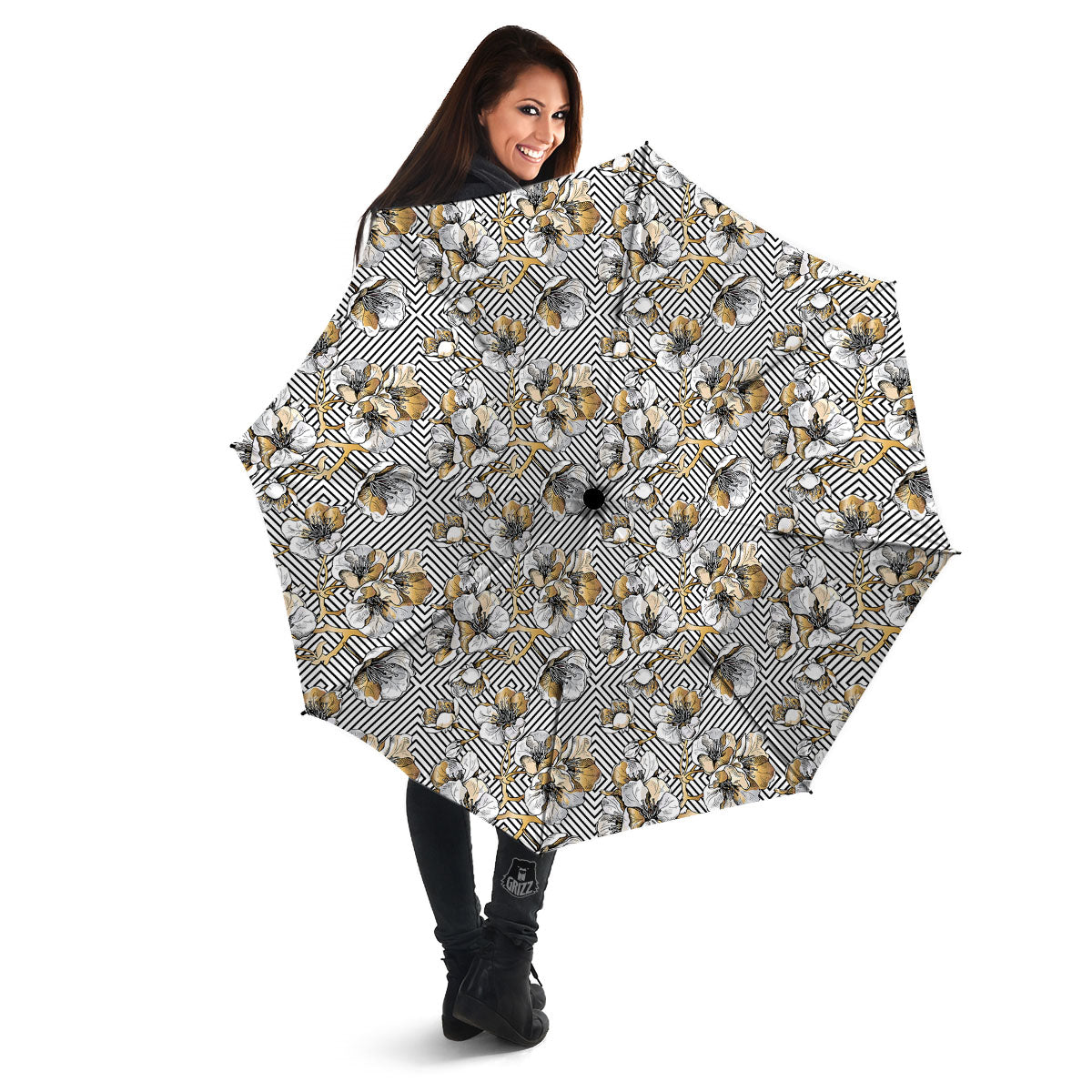 Floral Geometric Japanese Print Pattern Umbrella-grizzshop